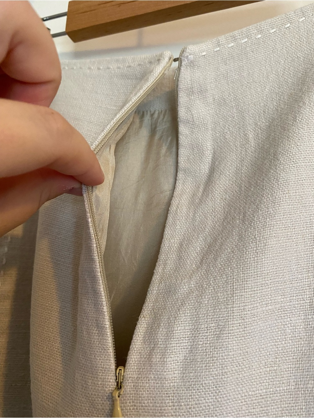 Ann Taylor Cream Linen Midi A-Line Skirt - Picture 3 of 5